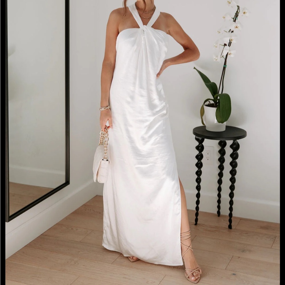 NWT White Halter Satin Slip Dress - Small